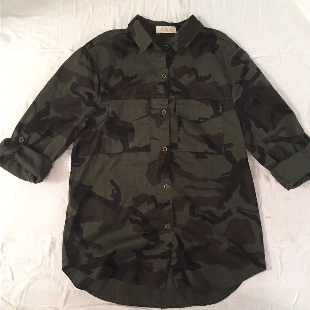 Elan camo button down roll tab shirt!